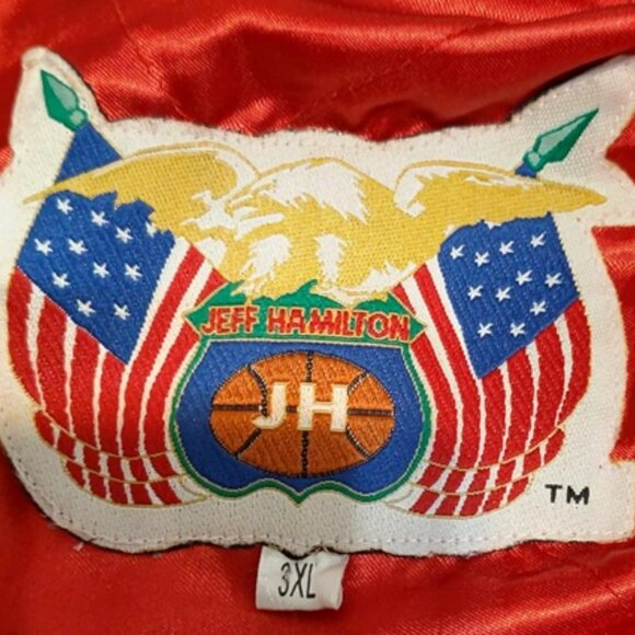Men's Jeff Hamilton NBA logo patch bomber jacket, size 3X.  Wool and leather. - Picture 3 of 16